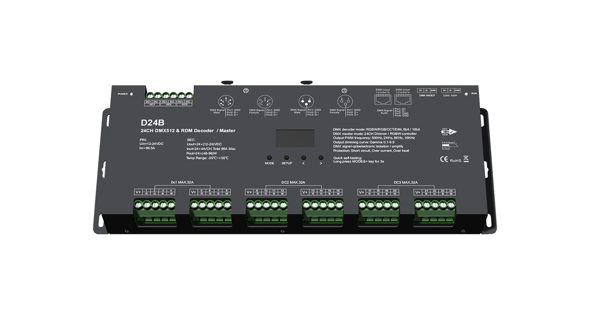 D24B 24CH*4A 12-24VDC CV OLED DMX Decoder